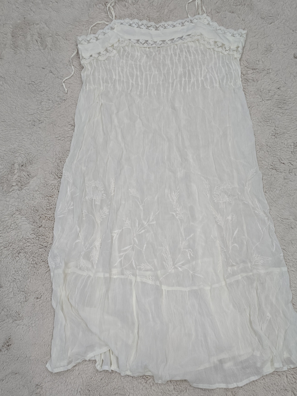White Embroidered Smocked Sundress